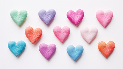 Obraz premium Color hearts set, illustration. Collection of colorful hearts on white background, for design. Concept valentine's day, Love symbol. Three-dimensional drawing.