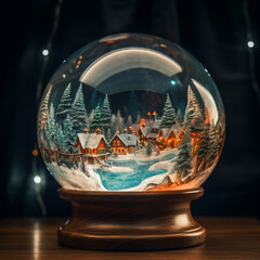 A glass sphere with the town of christmas
