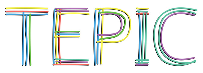 TEPIC. Isolate neon doodle lettering text, multi-colored curved neon lines, like felt-tip pen, pensil. Place in Mexico TEPIC for banner, Mexican t-shirts, mobile apps, typography, web resources