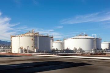 Obraz premium Tank farm with rows of oil storage tanks.