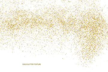 Gold Glitter Texture Isolated On White. Goldish Color Sequins. Golden Explosion Of Confetti. Design Element. Celebratory Background. Vector Illustration, Eps 10.