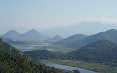 Naklejka premium River and hills in the Lake Skadar National Park, Montenegro 