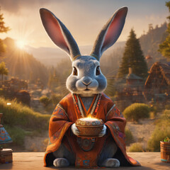 Shaman rabbit in the forest
