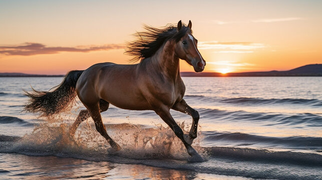 horse running on the beach Generative AI