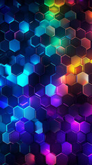 Abstract neon gradient hexagon background