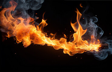 Fototapeta premium realistic fire sparks orange flame light and smoke on black background