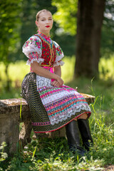 
Slovak folklore. Slovakian folklore girl. Beuatiful young girl in slovak folk dress