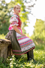 
Slovak folklore. Slovakian folklore girl. Beuatiful young girl in slovak folk dress
