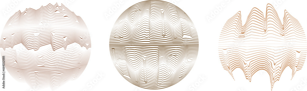 Poster abstract flow lines background . fluid wavy shape . glitched circle design . striped linear pattern 