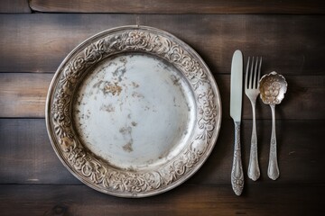 Old silverware on wooden background