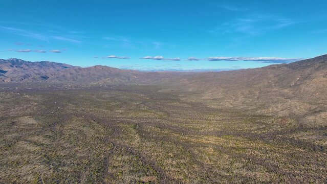 Tanque Verdi Ridge in Rincon Mountains aerial view with Sonoran Desert landscape in Saguaro National Park in city of Tucson, Arizona AZ, USA. 