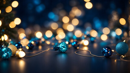 holiday decoration concept. garland bokeh lights over dark blue background