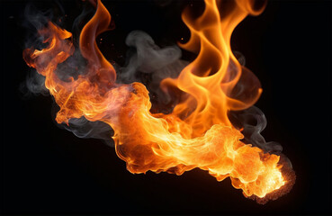 realistic fire sparks orange flame light and smoke on black background