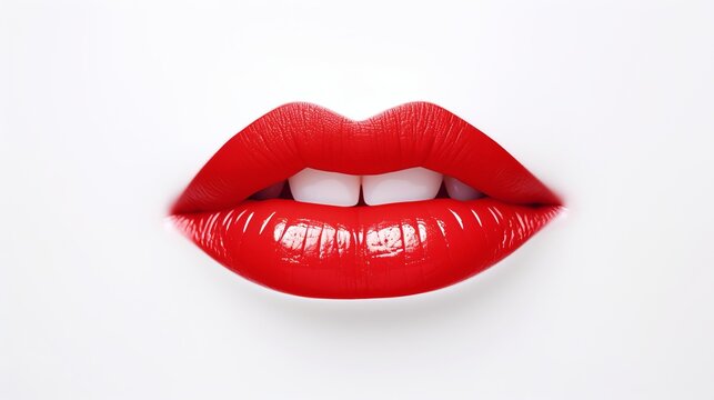 Valentine's Day Beauty: Close-Up Red Lipstick Kiss on a Bright White Background with Gloss and Glamour
