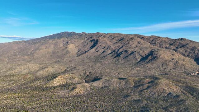 Tanque Verdi Ridge in Rincon Mountains aerial view with Sonoran Desert landscape in Saguaro National Park in city of Tucson, Arizona AZ, USA. 
