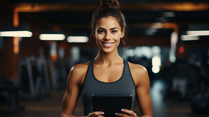 Portrait of a female coach holding a tablet while looking at the camera