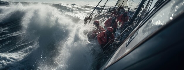 a yacht surging through the waves, wind billowing its sails, as the crew embarks on an exhilarating...
