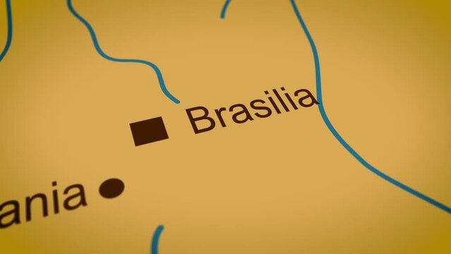 Brasilia Capital of Brazil animated travel map. Concept of travel, geography, and history. 4k 60fps.
