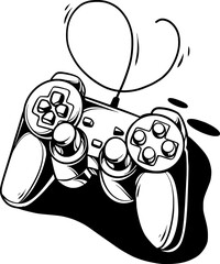 Gamepad Black and White Vector Illustration