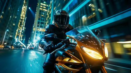 Motorcycle on the street of a night city