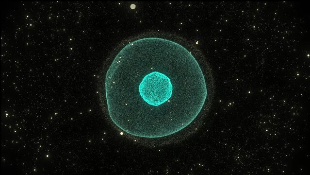 A biological cell with a nucleus inside a green colored organism in motion. Microbiology. A microscopic medical study. 4K video