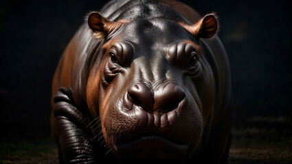 Detailed Hippopotamus Head in Darkness