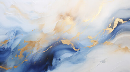 Abstrato marmorizado  Azul Dourado e Tons Brancos