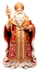 Saint Nicholas. Figurine/statue of Saint Nicholas. Isolated on a transparent background.