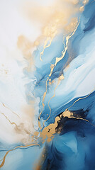 Abstrato marmorizado  Azul Dourado e Tons Brancos - obrazy, fototapety, plakaty