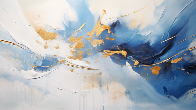Abstrato marmorizado  Azul Dourado e Tons Brancos