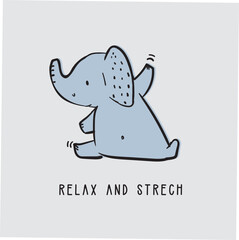 Cute and lovely adorable yoga stretch elephant dog bear hippo design for kids market as vector