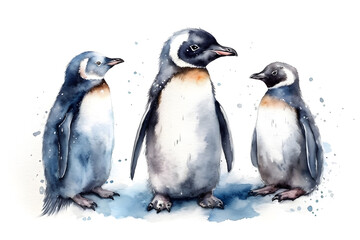 Watercolor illustration of penguins