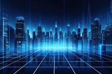 Futuristic Data City Skyscrapers on blue background