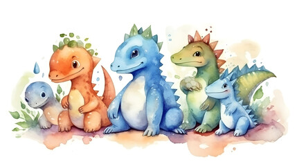 Watercolor illustration of dinosaurus 