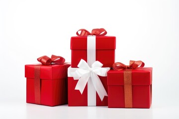 Obraz premium Christmas gift boxes on white background, Happy New Year