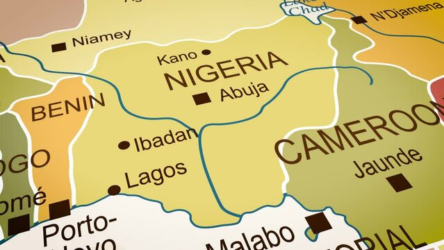 Nigeria animated travel map. Concept of travel, geography, and history. 4k 60fps.