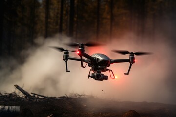 Drone with thermal camera controlling the beginning forest fire