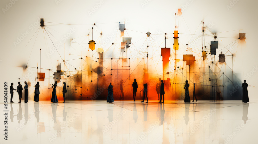 Poster digital network illustration: multiple people connected in a web