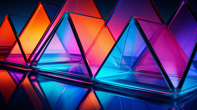 geometric shaped glass with neon color Generative AI