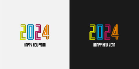 Happy new year 2024 with colorful shapes. Vector background for happy new year 2024 celebration.	