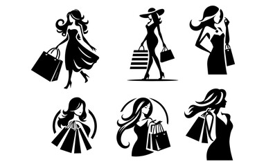 Shopping girl vector illustration black color