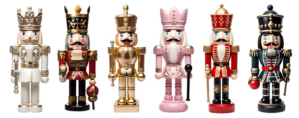 Set of christmas nutcracker toy soldier guard on transparent background cutout, PNG file. Mockup template for artwork graphic design