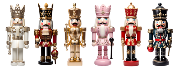Set of christmas nutcracker toy soldier guard on transparent background cutout, PNG file. Mockup template for artwork graphic design