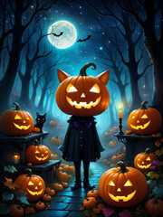 hombre calabaza en bosque tenebroso, arte gótico