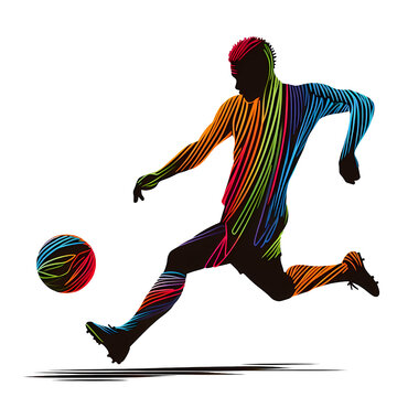 Team Spirit:  Footballer Chasing Glory in Colorful Silhouette outlines, African Spirit