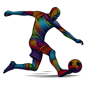 Team Spirit:  Footballer Chasing Glory in Colorful Silhouette outlines, African Spirit