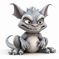 Gargoyle, mythical scary creature, funny cute cartoon 3d illustration on white background, creative avatar