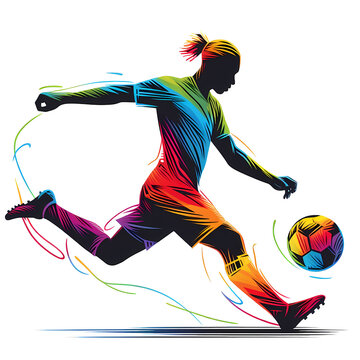 Team Spirit:  Footballer Chasing Glory in Colorful Silhouette outlines, African Spirit