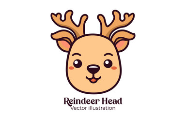 Happy winter holiday celebration with cute reindeer head vector, a Christmas cartoon character