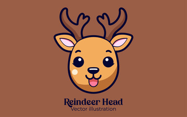 Christmas cartoon character: Vector of cute reindeer head, Happy winter holiday